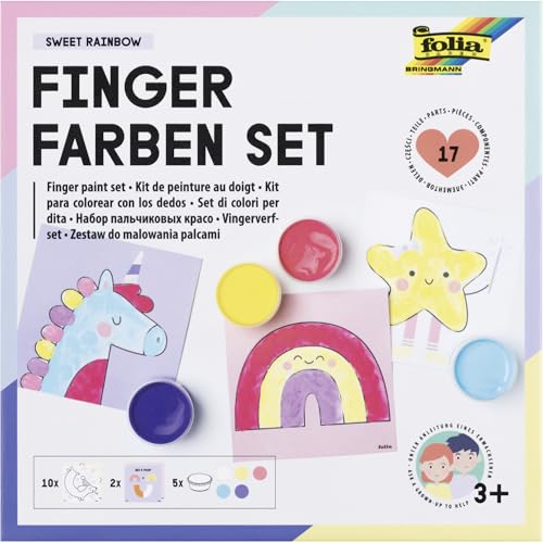 folia 48211 - Fingerfarben Set SWEET RAINBOW, Kreativset mit 5 x 30 ml leuchtender Fingerfarbe, 10 Malvorlagen mit Fantasiemotiven und 2 Mischvorlagen, inkl. Anleitung folia 48211 - Fingerfarben Set SWEET RAINBOW, Kreativset mit 5 x 30 ml leuchtender Fingerfarbe, 10 Malvorlagen mit Fantasiemotiven und 2 Mischvorlagen, inkl. Anleitung von folia