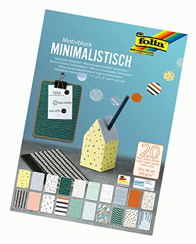 folia 48849 - Motivblock Minimalistisch, 270 g/qm, ca. 24 x 34 cm, 20 Blatt sortiert in 20 verschiedenen Motiven - zum Basteln und kreativen Gestalten von Karten, Fensterbildern und für Scrapbooking von folia