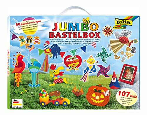 folia 50915/1 - Jumbo Bastelkoffer mit 107 Teilen, riesige Auswahl an Bastelmaterialien für Kinder und Erwachsene von folia