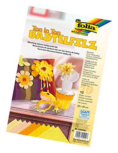folia 520491 - Bastelfilz Ton in Ton, 20 x 30 cm, 10 Blatt sortiert in Gelbtönen - ideal für vielfältige Bastelarbeiten von folia