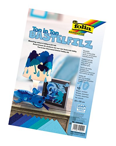 folia 520493 - Bastelfilz Ton in Ton, 20 x 30 cm, 10 Blatt sortiert in Blautönen - ideal für vielfältige Bastelarbeiten von folia