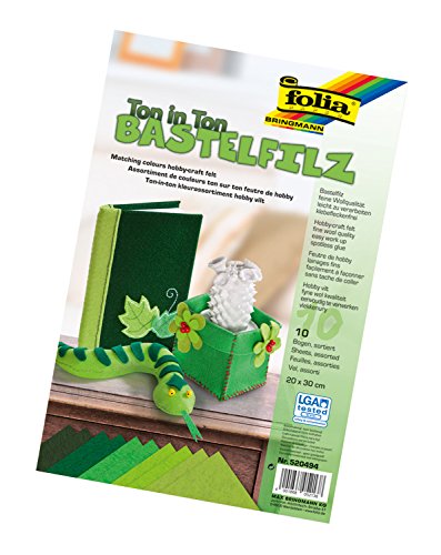 folia 520494 - Bastelfilz Ton in Ton, 20 x 30 cm, 10 Blatt sortiert in Grüntönen - ideal für vielfältige Bastelarbeiten von folia
