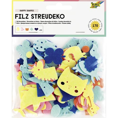 folia 5255 - Filz Streudeko HAPPY SHAPES, 170 Tier- und Naturmotive in 5 Farben, zum Verzieren und Dekorieren folia 5255 - Filz Streudeko HAPPY SHAPES, 170 Tier- und Naturmotive in 5 Farben, zum Verzieren und Dekorieren von folia