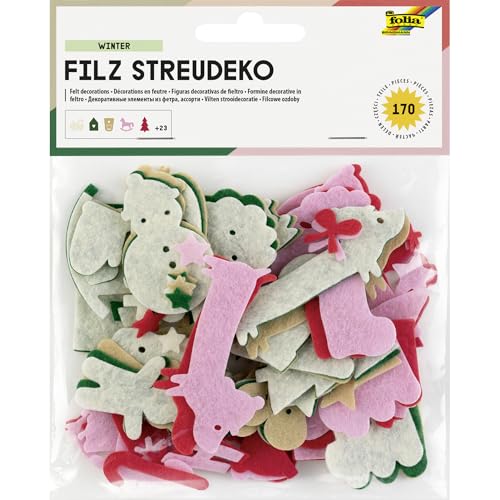 folia 5256 - Filz Streudeko Winter, 170 Weihnachtsmotive in 5 Farben, Dekoration zu Weihnachten von folia