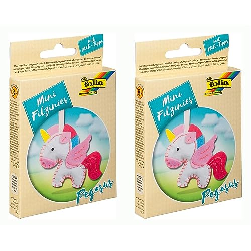 folia 52910 - Filz Nähset für Kinder-Mini Filzinie, Anhänger Pegasus, 15 teilig - Filznähset zur Herstellung eines selbstgenähten Anhängers (Packung mit 2) von folia