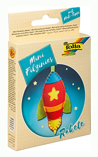 folia 52912 - Filz Nähset für Kinder-Mini Filzinie, Anhänger Rakete, 9 teilig - Filznähset zur Herstellung eines selbstgenähten Anhängers von folia