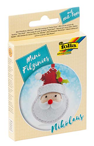 folia 52915 - Filz Nähset für Kinder-Mini Filzinie, Anhänger Nikolaus, 9 teilig - Filznähset zur Herstellung eines selbstgenähten Anhängers von folia