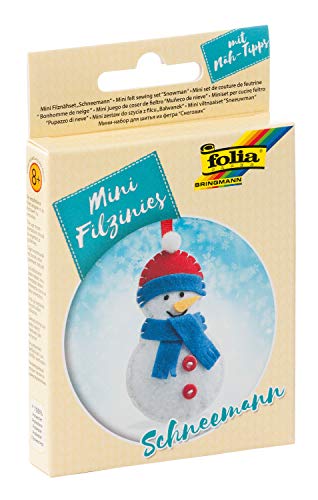 folia 52918 - Filz Nähset für Kinder-Mini Filzinie, Anhänger Schneemann, 9 teilig - Filznähset zur Herstellung eines selbstgenähten Anhängers von folia