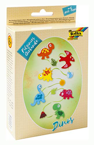 folia 52932 - Mini Filz Nähset für Kinder-Filzinies Girlande, Dinos - Filznähset zur Herstellung einer selbstgenähten Girlande von folia