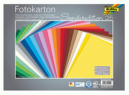 folia 6125/25 99 - Fotokarton Mix 25 x 35 cm, 300 g/qm, 25 Blatt sortiert in 25 Farben - ideale Grundlage für zahlreiche Bastelideen von folia