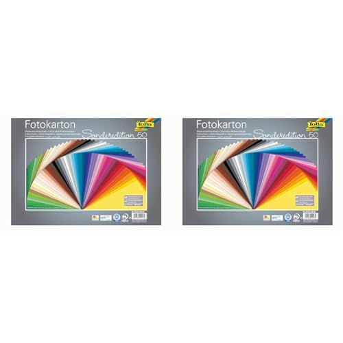 folia 6125/50 99 - Fotokarton Mix 25 x 35 cm, 300 g/qm, 50 Blatt sortiert in 50 Farben - ideale Grundlage für zahlreiche Bastelideen (Packung mit 2) von folia