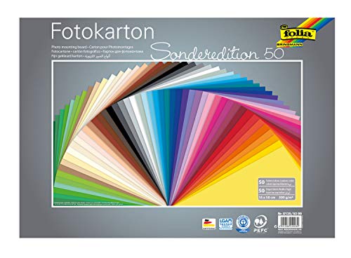 folia 6135/50 99 - Fotokarton Mix 35 x 50 cm, 300 g/qm, 50 Blatt sortiert in 50 Farben - ideale Grundlage für zahlreiche Bastelideen von folia