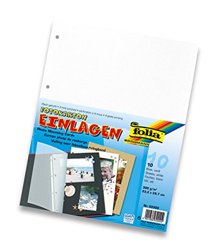 folia 62900 - Fotokartoneinlagen, 10 Blatt, 4 fach gelocht, A4, weiß von folia