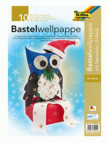 folia 720409 - Wellpappe zum Basteln mit goldenem Sternchendruck, E-Welle, 10 Bogen sortiert in 5 Farben, ca. 25 x 35 cm, doppelseitig durchgefärbt, ideal für weihnachtliche Bastelarbeiten folia 720409 - Wellpappe zum Basteln mit goldenem Sternchendruck, E-Welle, 10 Bogen sortiert in 5 Farben, ca. 25 x 35 cm, doppelseitig durchgefärbt, ideal für weihnachtliche Bastelarbeiten von folia