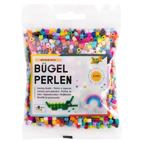 folia 73209 - Bügelperlen, 2.000 Stück sortiert in 22 verschiedenen Farben, Durchmesser ca. 5 mm, tolle Ergänzung zu den Stiftplatten von folia