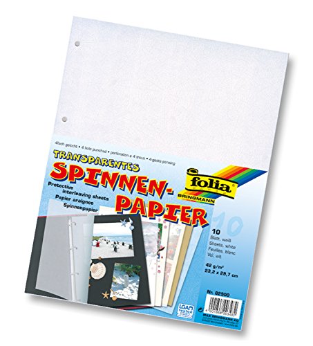 folia 82900 - Spinnenpapier, transparent, 10 Blatt, 4 fach gelocht, DIN A4 - als Zwischenlage in Fotoalben von folia