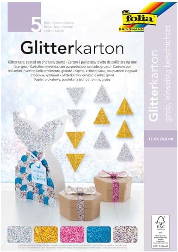 folia 86139 - Glitterkarton Block grob, einseitig beschichtet mit grobem Glitter, ca. 17,4 x 24,5 cm, 5 Blatt 300 g/m², farbig sortiert, für glitzernde Akzente bei Ihren Bastelarbeiten folia 86139 - Glitterkarton Block grob, einseitig beschichtet mit grobem Glitter, ca. 17,4 x 24,5 cm, 5 Blatt 300 g/m², farbig sortiert, für glitzernde Akzente bei Ihren Bastelarbeiten von folia