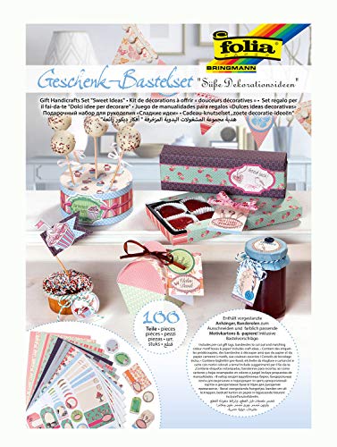 folia 979 - Geschenk - Bastelset "Süße Dekoideen", Kreativset mit 100 Teilen, aus denen wunderschöne Geschenkverpackungen hergestellt werden können von folia