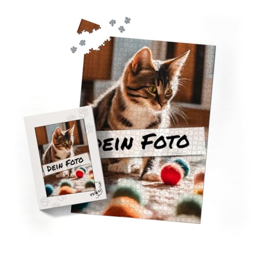 Fotopuzzle mit eigenem Bild - Puzzle selbst gestalten 1000 Teile Hochformat - Schachtel Meow - mit Foto personalisiert - Geschenk Katzenliebhaber von fotobar