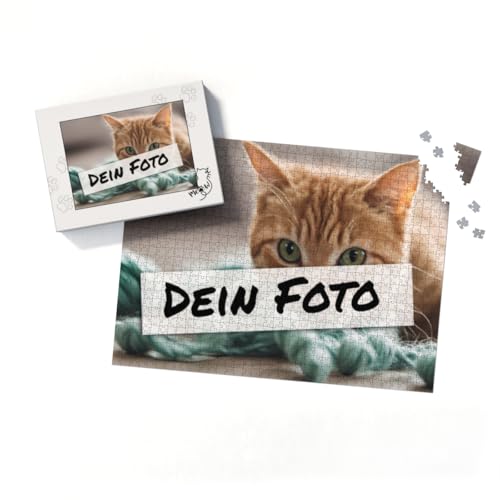Fotopuzzle mit eigenem Bild - Puzzle selbst gestalten 1000 Teile - Schachtel Meow - mit Foto personalisiert - Geschenk Katzenfans Meow 1000 Teile Quer von fotobar