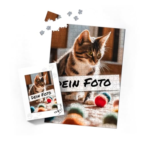 Fotopuzzle mit eigenem Bild - Puzzle selbst gestalten 500 Teile Hochformat - Schachtel Meow - mit Foto personalisiert - Geschenk Katzenfan von fotobar