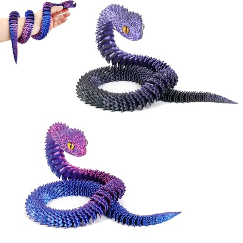 2 Stück 3D Schlange, Schlange Spielzeugs, Flexible Schlangen Spielzeugss, 3D Gedruckte Tiere Spielzeug, Gefälschte Schlangen Spielzeug Dekompressionsspielzeug für Büro, Schule Und Zuhause(30 Cm) von fufupaw