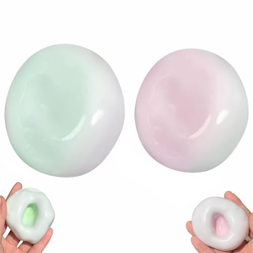 2 Stück Squishy Ball, Taba Squishy, Fufu Squishy, Quetschball, Squishy, Weiche Quetschball Kinder mit Grün und Rosa Farben, Perfekt für Büro, Schule und Zuhause als Stressball Kinder von fufupaw
