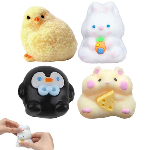4 Stück Taba Squishy, Fufu Squishy, Hahn, Pinguin, Hamster, Bunny Toys, Sensorisches Spielzeug for Children Fidget Toys Sensorik Spielzeug, Squeeze Toys Oster Anti Stress Spielzeug von fufupaw