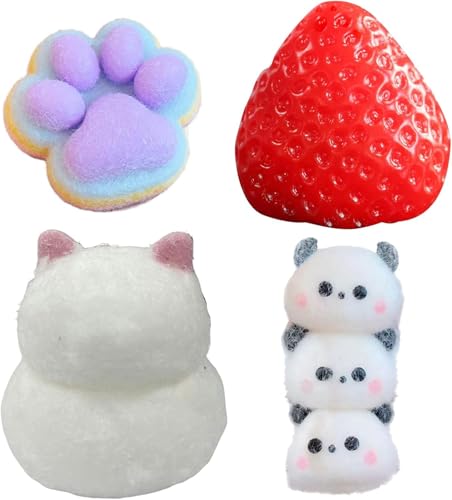 4 Stück Taba Squishy Set, Fufu Squishy, Taba Squishy, Squishy Pfote, Squishy, Squishy XXL, Panda, Erdbeere, Katzenpfote, Katze, Sensorisches Spielzeug, Stressabbau, Geschenkidee, Für Alle Geeignet von fufupaw