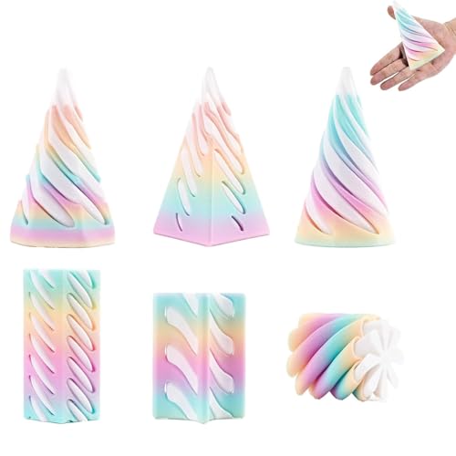 6 Stück Spiral Cone Fidget Toy, Spiral Designer Set Mit Verschiedenen Formen, Spirale Spielzeug für Stressabbau, 3D Spielzeug für Büro, Schule und Zuhause, Leichte Regenbogenfarben Design von fufupaw