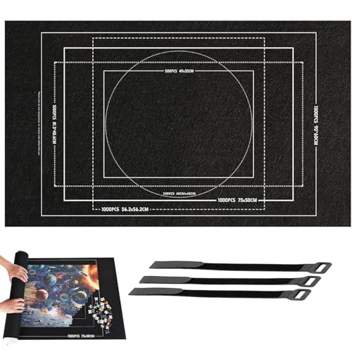 66 * 116cm Puzzlematte, Puzzelmatte, Puzzle Mat, Schwarze Puzzleunterlage Mit 3 Klettbändern Zur Aufbewahrung, Ideal Für Bis Zu 1.500 Rätsel, Platzsparende Lösung Für Puzzleliebhaber von fufupaw
