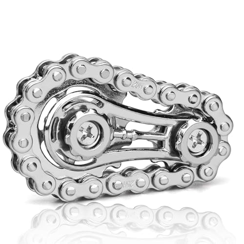 Fidget Metall, Getriebe, Fidget Toys, Linkage Bike Chain Spinner Design 2 Gänge Figity Spin Fingerspiele, Edelstahl Langlebige Mechanik mit glatten Lagern, Figit Spielzeug für Erwachsene Kinder(Silbri von fufupaw