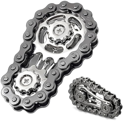 Fidget Toys, Fidget Metall, Getriebe, Metall Kettenrad Kette Fidget Spielzeug für Kinder Erwachsene, kinetische Schreibtisch Spielzeug Neuheit Hand Finger Spinner für Anti-Angst (Schwarz) von fufupaw