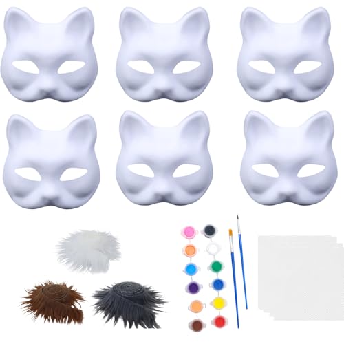 fufupaw 6 Stück Katzenmaske DIY Set mit 3 Rollen Kunstfell, 12 Farben und 2 Pinseln, Katzen Maske, Furry Mask, Cat Mask für Halloween, Karneval und kreative Projekte, Gute Wahl für Geschenke fufupaw 6 Stück Katzenmaske DIY Set mit 3 Rollen Kunstfell, 12 Farben und 2 Pinseln, Katzen Maske, Furry Mask, Cat Mask für Halloween, Karneval und kreative Projekte, Gute Wahl für Geschenke von fufupaw