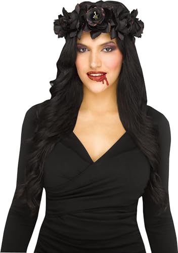 Fun World Blutiger Glitzer-Blumenkopfschmuck, Blumen-Tiara, Erwachsenenkostüm, Zubehör, Schwarz, Einheitsgröße von fun world costumes