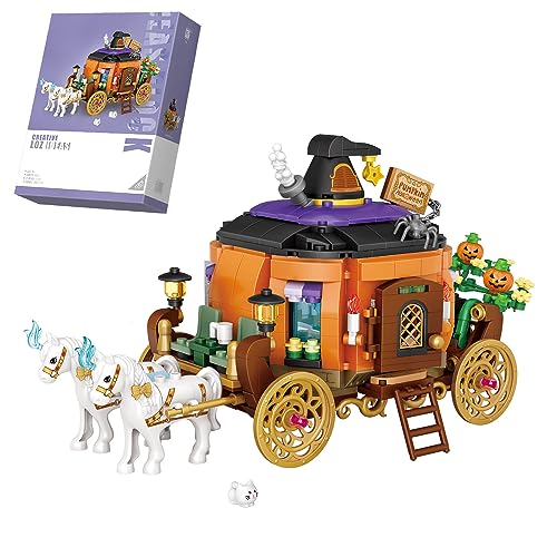 Mini Steine Halloween Spukhaus Kürbiskutsche Spielzeug Set 839 teiliges Geister Vampir Baustein Set, Halloween Party Geschenk für Jungen oder Mädchen von 6–14 Jahren, Nicht kompatibel mit Lego Set von fun4kid