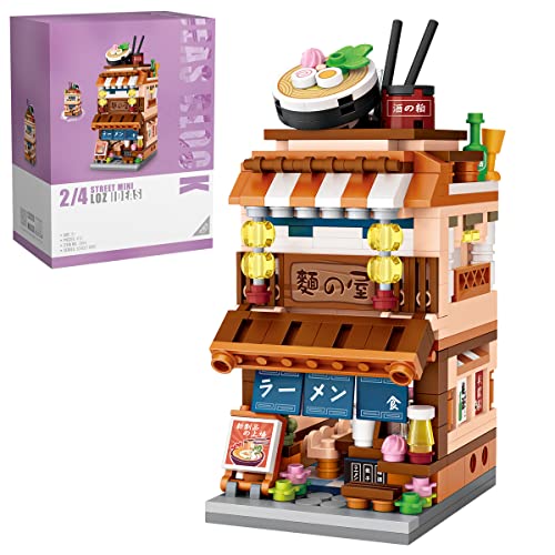 Japanisches Ramen-Restaurant mit Blick auf die Straße Mini-Baustein-Set, modulares Hausmodell-Set, 412-teiliges Bauset, Konstruktionsspielzeug-Sets für Kinder und Erwachsene, nicht kompatibel mit Lego von fun4kid