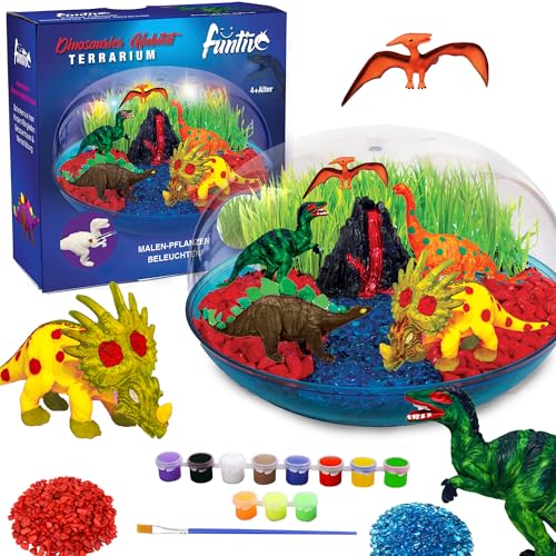 Einhorn Dinosaurier Terrarium Set für Kinder Bastelset mit bemalbaren Figuren, Kreatives Spielzeug für Mädchen & Jungen Geschenkidee für 4-9 Jahre,Geburtstags (Dinosur) von funtive