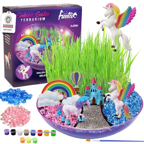 Einhorn-Terrarium-Set für Kinder mit bemalbaren Figuren Wissenschafts Bastelsets für Mädchen Jungen Geburtstagsgeschenk Ostergeschenk Einhorn-Garten DIY Spielzeug für Kinder ab 4 5 6 7 8 9+ Jahren von funtive