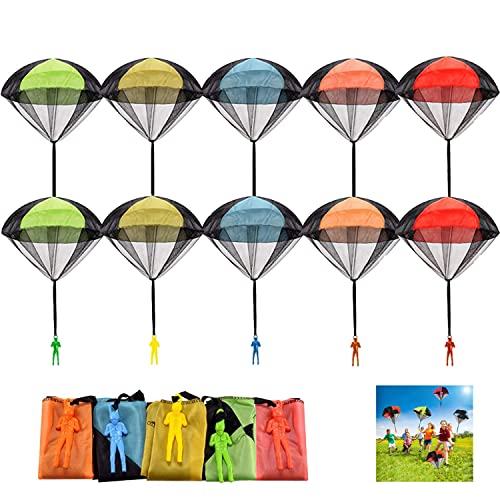 FUNVCE 10 Stück Fallschirm Spielzeug Kinder, Fallschirmspringer Hand werfen Fallschirm Outdoor Flugspielzeug Geschenk für Kinder, Wurf Parachute Spiele für Draußen von funvce