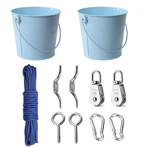 FUQUN Gardening Tool Set, Riemenscheibe mit Eimerkabel, für Kinder ist das perfekte Zubehör für das Baumhaus, das Spielhaus und den Kletterrahmen. (Farbe: Blau) von FUQUN