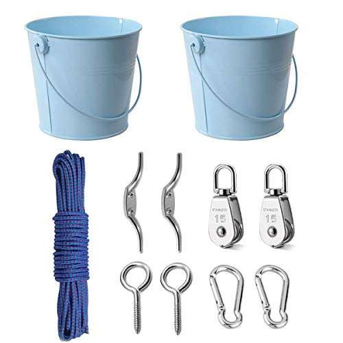 fuqun Gardening Tool Set, Riemenscheibe mit Eimerkabel, für Kinder ist das perfekte Zubehör für das Baumhaus, das Spielhaus und den Kletterrahmen. (Farbe: Blau) von fuqun