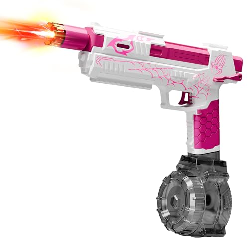 fygurso Elektrische Wasserpistole für Erwachsene und Kinder, Automatische Spritzpistole mit bis zu 8 m, LED-Licht, Große Kapazität, IP7 Wasserdicht, Vollautomatische Wasserpistole (Pink) von fygurso