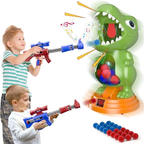 Fygurso Bewegliches Dinosaurier Schießspielzeug mit 2 Luftpumpenpistolen, Zielschießspiele mit LED Punktzahl, Licht und Ton, 24 Schaumball Kinder ab 3 4 5 6 7 8 9+ Jahre Spiele Geschenk für Junge Grün Fygurso Bewegliches Dinosaurier Schießspielzeug mit 2 Luftpumpenpistolen, Zielschießspiele mit LED Punktzahl, Licht und Ton, 24 Schaumball Kinder ab 3 4 5 6 7 8 9+ Jahre Spiele Geschenk für Junge Grün von fygurso