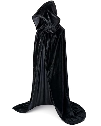 gagift world Hexenumhang, Samt, schwarzer Umhang mit Kapuze für Hexenkostüm, cooler Zauberer-Robe für Männer und Frauen, Vampir-Cosplay-Zubehör für Halloween, Mottopartys, Maskerade, Karneval gagift world Hexenumhang, Samt, schwarzer Umhang mit Kapuze für Hexenkostüm, cooler Zauberer-Robe für Männer und Frauen, Vampir-Cosplay-Zubehör für Halloween, Mottopartys, Maskerade, Karneval von gagift world