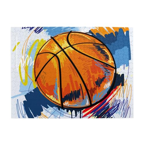 Basketball-Puzzle, farbenfrohe Skizze, Spaß gedruckt, 500 Teile, Puzzle für Erwachsene – Holzpuzzle für Erwachsene und ältere Menschen von gawuoab