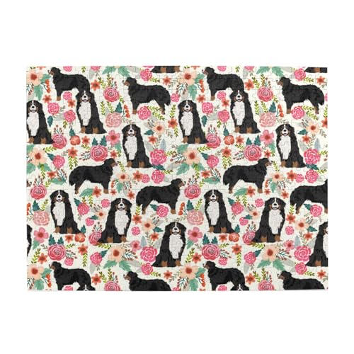 Berner Sennenhund, Vintage-Stil, Blumenmuster, 500 Teile Puzzle für Erwachsene – Holzpuzzle für Erwachsene und ältere Menschen von gawuoab