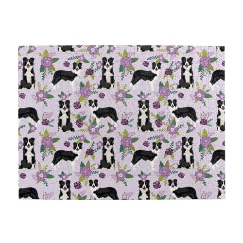 Border Collie Hund Vintage Blumen Lila, 500 Teile Puzzle für Erwachsene – Holzpuzzle für Erwachsene und ältere Menschen Border Collie Hund Vintage Blumen Lila, 500 Teile Puzzle für Erwachsene – Holzpuzzle für Erwachsene und ältere Menschen von gawuoab