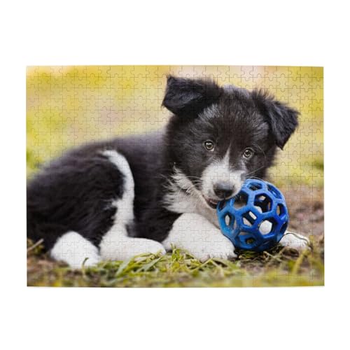 Border Collie Hundewelpen Haustiere Schwarzer Rand, 500-teiliges Puzzle für Erwachsene – Holzpuzzle für Erwachsene und ältere Menschen von gawuoab