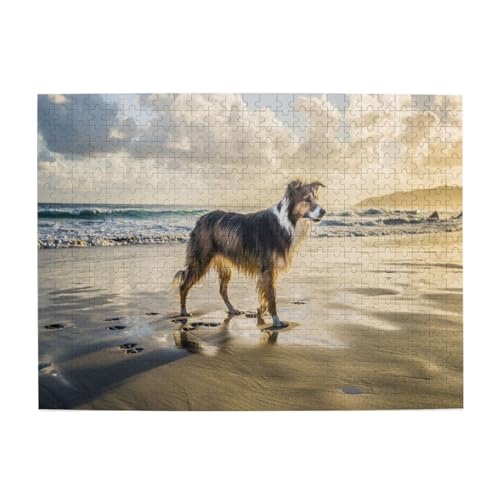Border Collie Sea Sky Dog, 500-teiliges Puzzle für Erwachsene – Holzpuzzle für Erwachsene und ältere Menschen von gawuoab